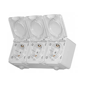 IP65 Розетка зовнішня потрійна із заземленням сіра VIDEX BINERA VF-BNW23G-G