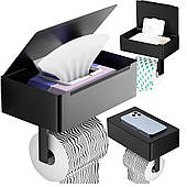 Тримач туалетного паперу з полицею для серветок чорний лофт туалет