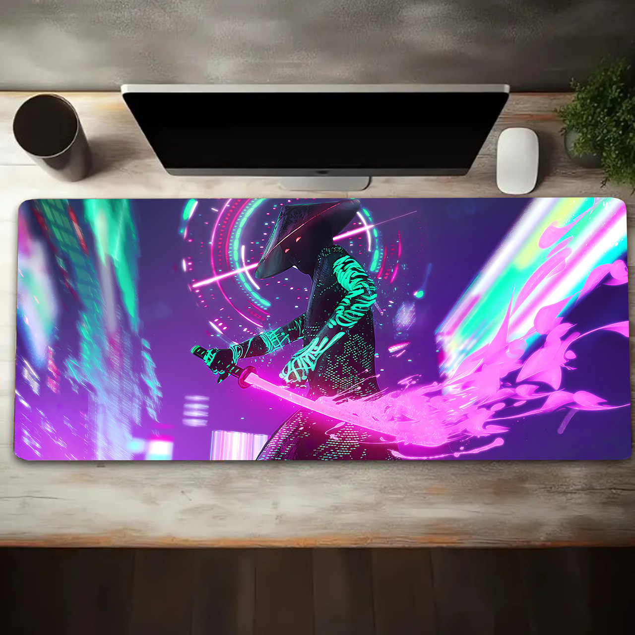 Аніме килимок для комп'ютерної миші та клавіатури YL 18 на стіл 800x300x3 з принтом Cyberpunk Samurai