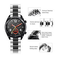 Ремінець металевий для годинника 20 мм Rolex 3 Bead design Silver-black, фото 6