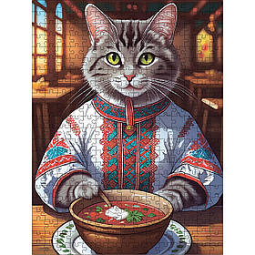 Класичний дерев'яний пазл Кіт їсть борщ в Києві L