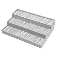 Підставка планшет під браслети кільця та прикраси 3 яруси з прорізами сіра велюрова розмір 35Х24 см висота 9