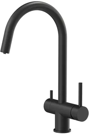 Кухонний змішувач Quadron POP Bateria zlewozmywakowa trójdrożna CAREN PURE CARBON z funkcją podłączenia filtra kolor czarny mat, фото 1