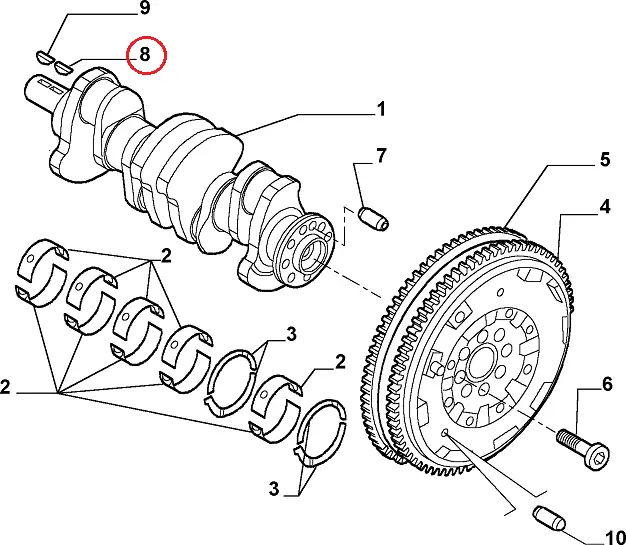 Шпонка колінвала 13х6-7 мм Fiat Ducato 244, Peugeot Boxer, Citroen Jumper (02-06) 2.0/2.2JTD/HDi, 7903070005, Peugeot, Франція