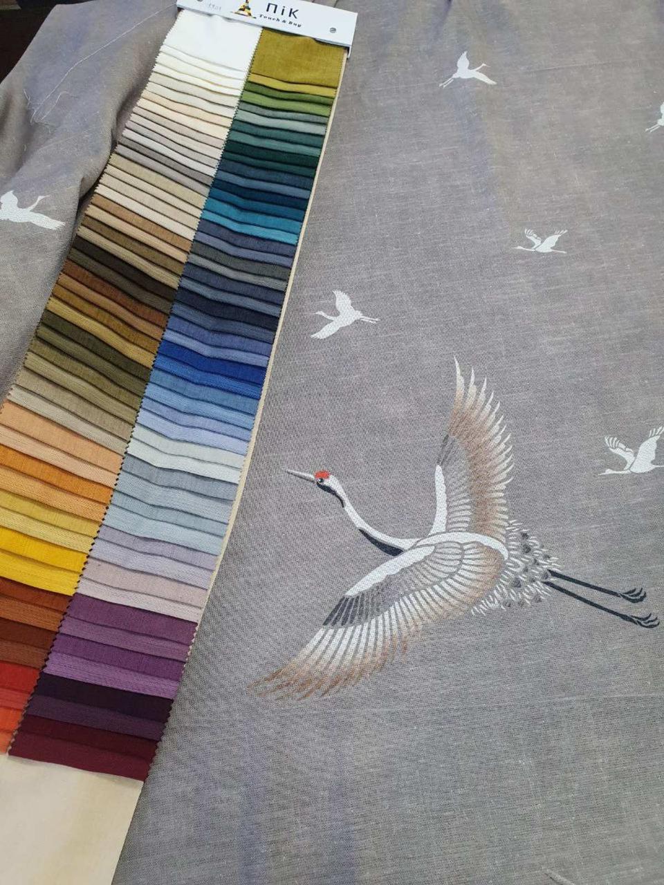 Шторна тканина під льон "Пташки" v5 висота 3м, фото 1