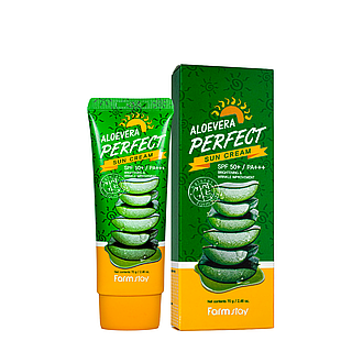 Сонцезахисний крем для обличчя SPF50+ PA+++ FarmStay Aloe Vera SPF50+ PA+++, 70 мл