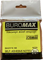 Блок паперу для нотаток NEON з клейким шаром JOBMAX 76х76 мм 80 арк. жовтий 2316