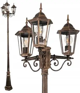 Ліхтар Polux Stojąca Lampa Ogrodowa Liguria Klasyczna Oprawa Metalowa Do Ogrodu Outdoor Ip43 Patyna