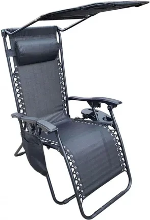 Шезлонг Saska Garden Fotel Leżak Ogrodowy Składany Z Daszkiem I Zagłówkiem Czarny, фото 1