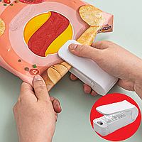 Компактний ручний запаювач пакетів, побутовий запаювач упаковки, від батарейок (білий)