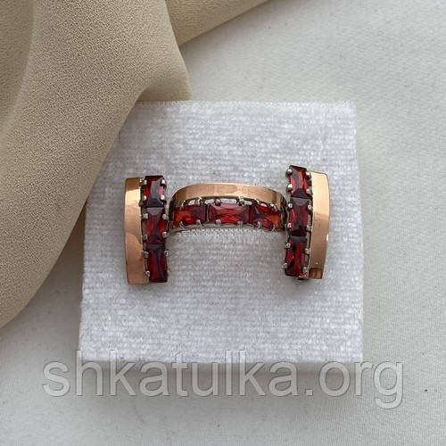 Комплект срібний із золотими напайками та червоними прямокутними фіанітами
