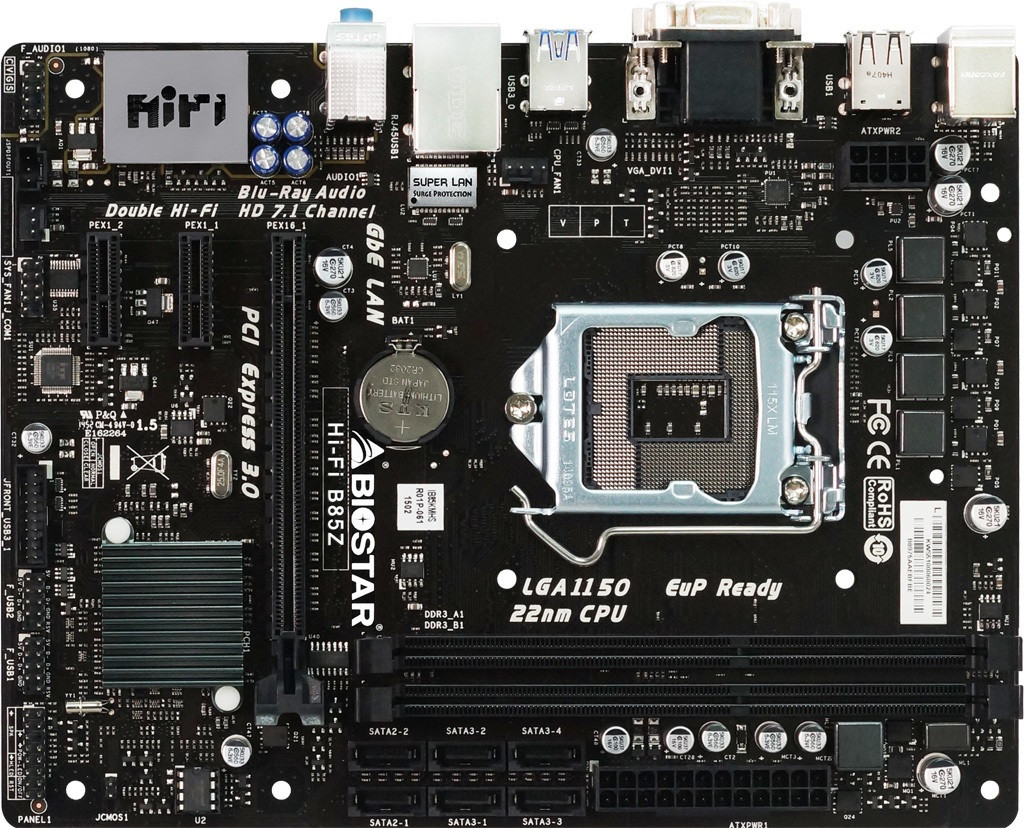 Нова! Материнська плата Biostar Hi-Fi B85Z (s1150, Intel B85, PCI-Ex16)  ОЕМ