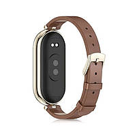 Шкіряний ремінець для фітнес браслета Xiaomi Mi Band 7 Type B коричневий, тримач - золотистий,, фото 4