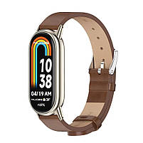 Шкіряний ремінець для фітнес браслета Xiaomi Mi Band 7 Type B коричневий, тримач - золотистий,, фото 3
