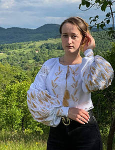 Жіночі вишиванки колос, Класична вишиванка жіноча з вишитою пшеницею, біла блузка з народною вишивкою