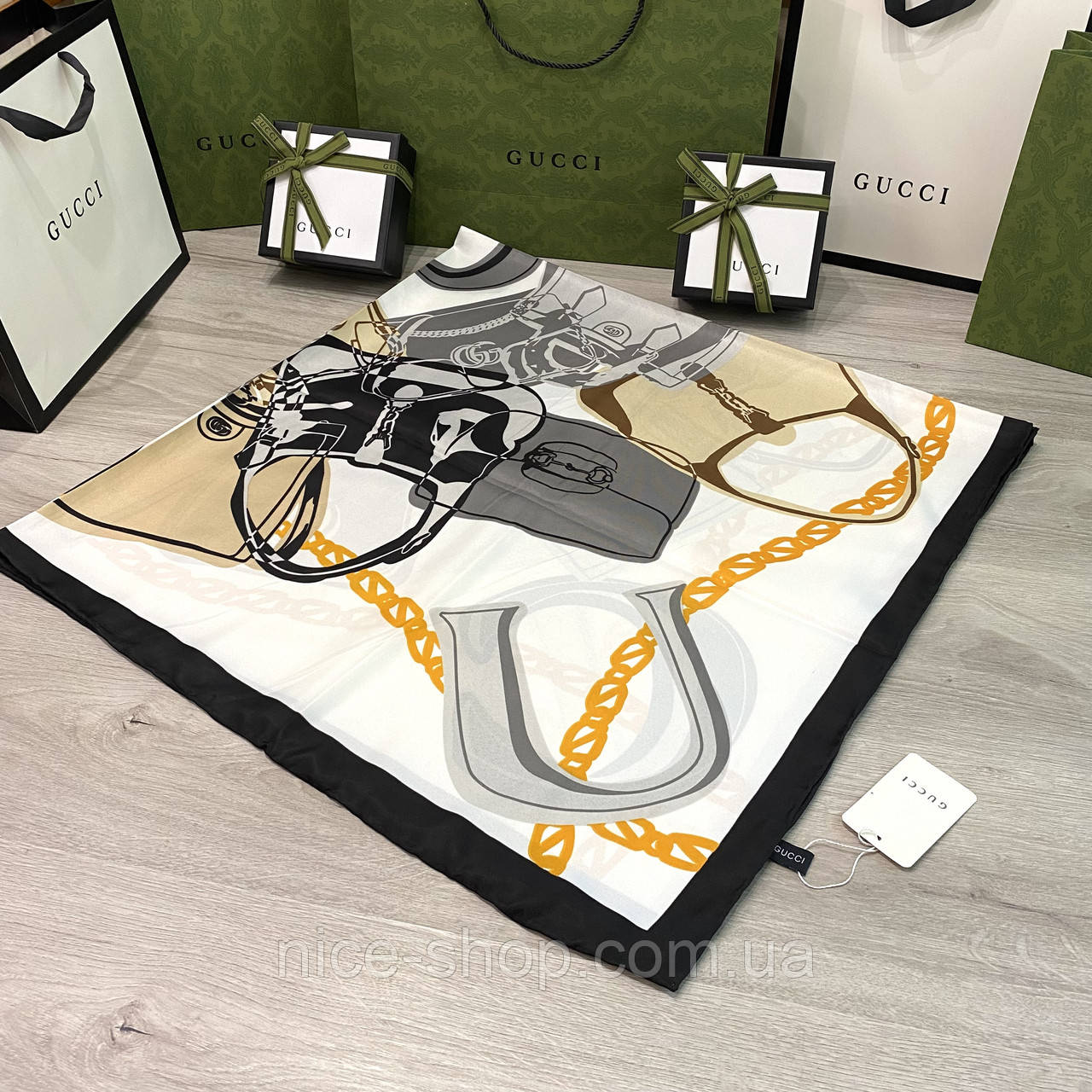 Хустка Gucci шовкова з ручною підшивкою