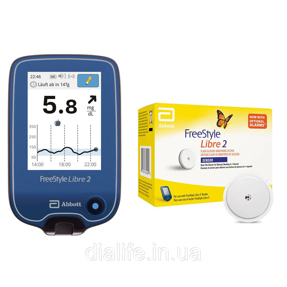 Глюкометр Freestyle Libre 2, (ммоль/л) + Сенсор Freestyle Libre 2 (ID ...