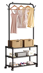 Підлогова подвійна стійка для одягу Double floor Hanger — Чорна/Портативна вішалка для одягу та взуття