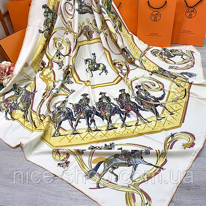 Хустка H.e.r.m.e.s шовкова з ручною підшивкою, фото 3