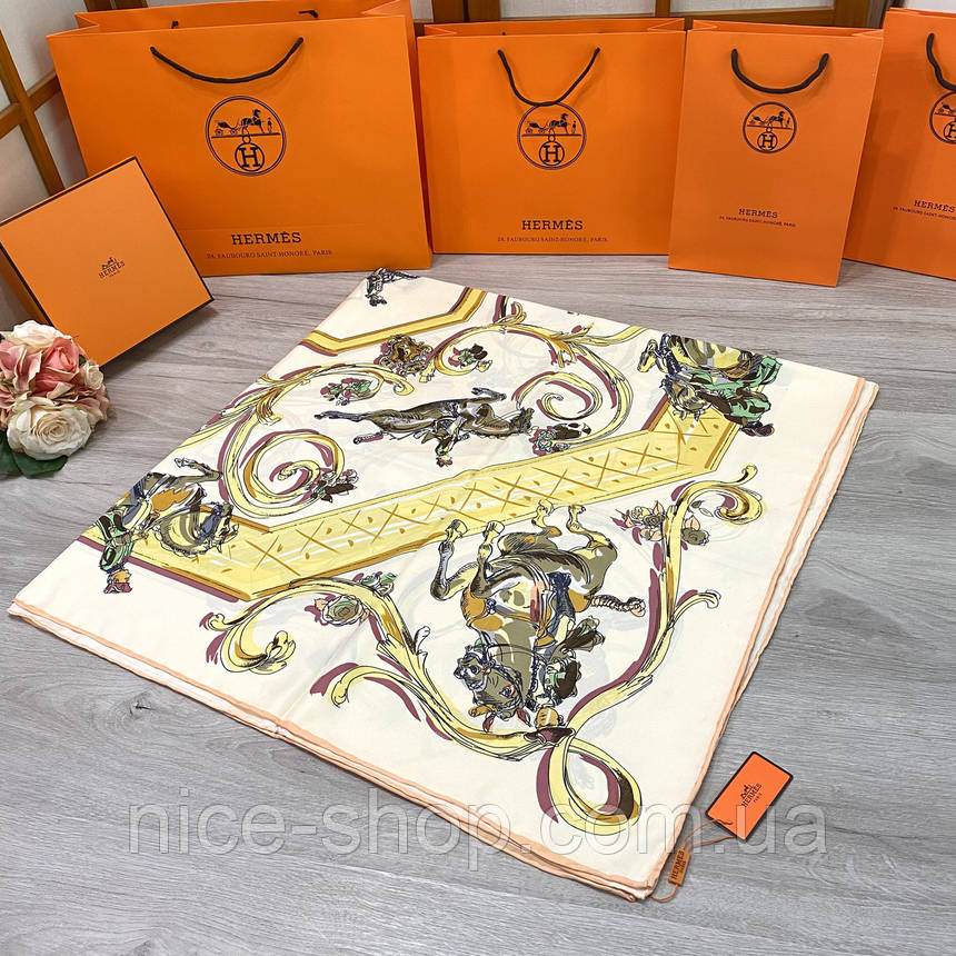 Хустка H.e.r.m.e.s шовкова з ручною підшивкою, фото 1