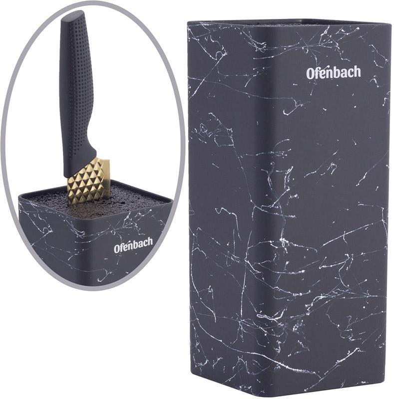 Підставка-колода Ofenbach Black Marble для кухонних ножів і ножиць 9х9х22см