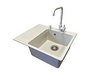 Мийка кухонна Vector Forest 62*50 см(чаша праворуч,змішувач та. дозатор у колір мийки +сифон)біла