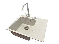 Мийка кухонна Vector Forest 62*50 см(чаша ліворуч,змішувач та. дозатор у колір мийки +сифон)біла