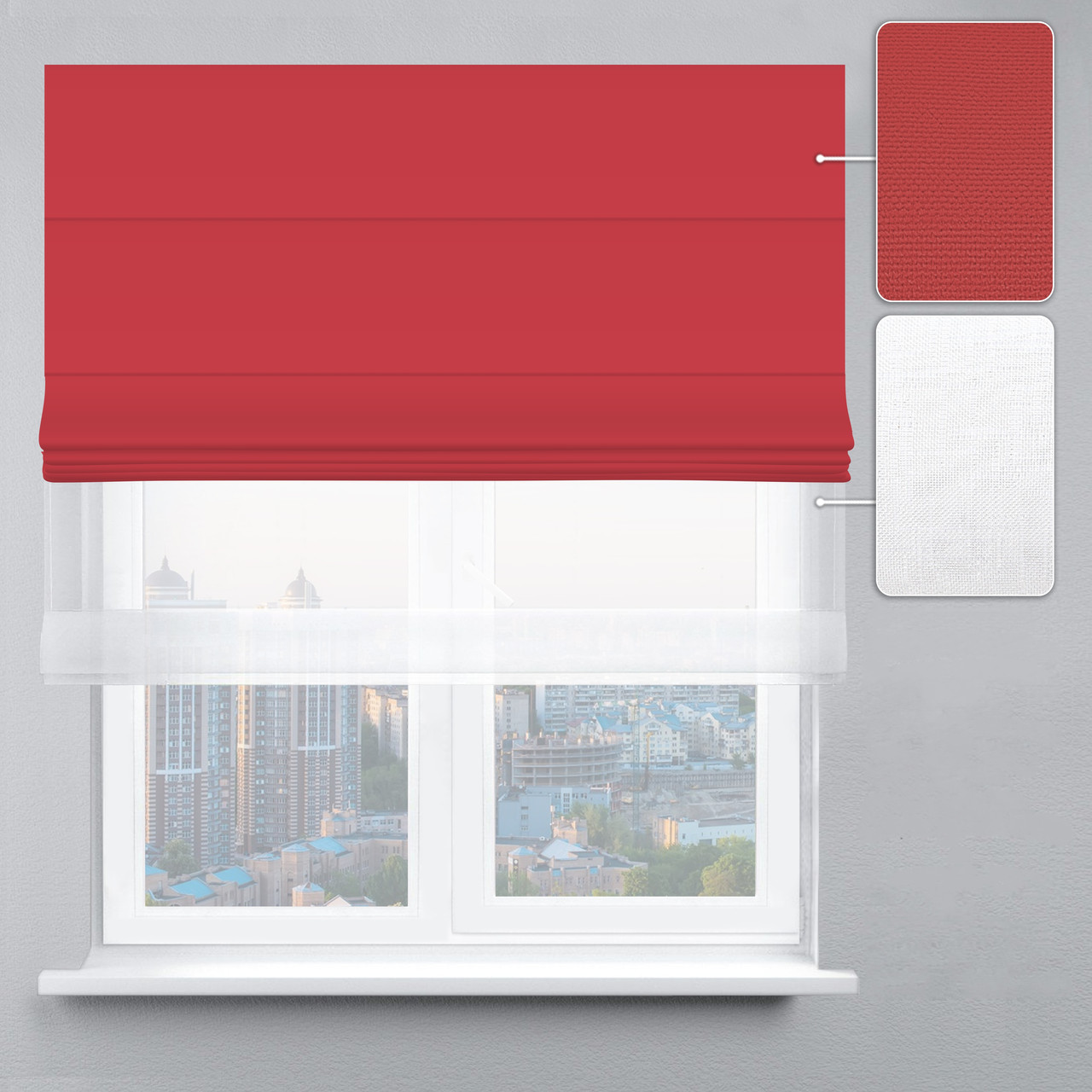 Римська штора Джусі велюр червона та тюль, фото 1