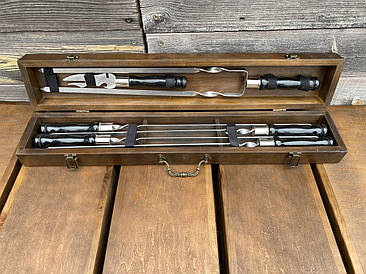 Подарунковий Набір шампурів ШашлиКейс ручної роботи Темний кейс