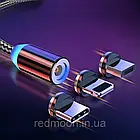 Магнітний кабель для заряджання телефону 3в1 (Type-C, Micro-USB, Lightning), M3, Чорний / Універсальний шнур для телефону, фото 3