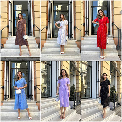 Сукня софт довжина міді в горошок із короткими рукавами розміри норма й батал, фото 1