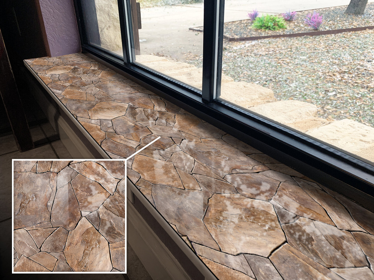 Покриття для підвіконня, м'яке скло з фотодруком Текстура викладеного каміння, 35 х 100 см, ПО-tx424