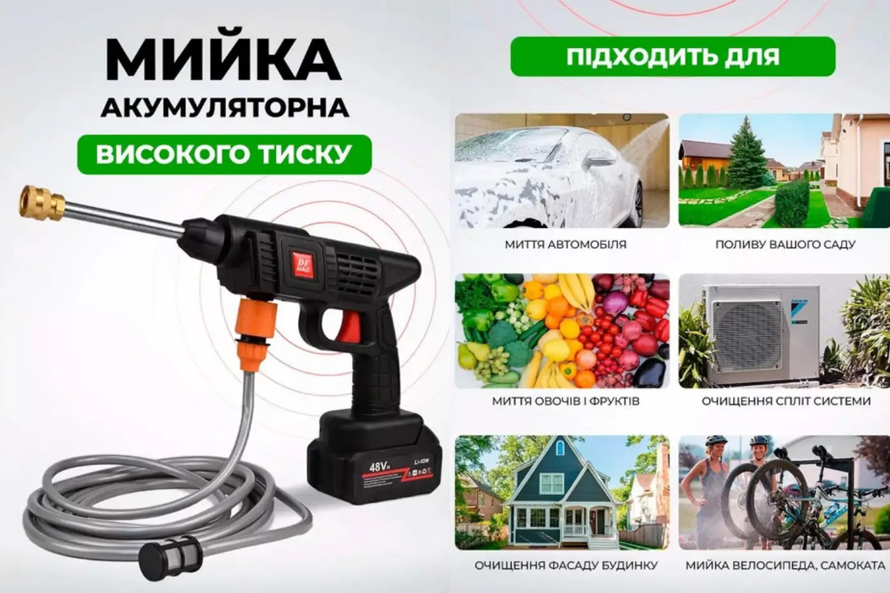 Автомийка акумуляторна бездротова мийка Універсальна з кейсом і шлангом 3 насадки 2 акумулятори
