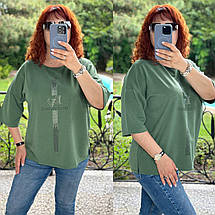 Жіноча футболка-туніка з натуральної тканини двонитки великих розмірів, фото 5