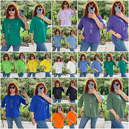 Жіноча футболка-туніка з натуральної тканини двонитки великих розмірів, фото 1