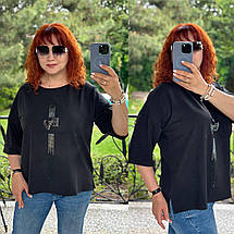 Жіноча футболка-туніка з натуральної тканини двонитки великих розмірів, фото 4