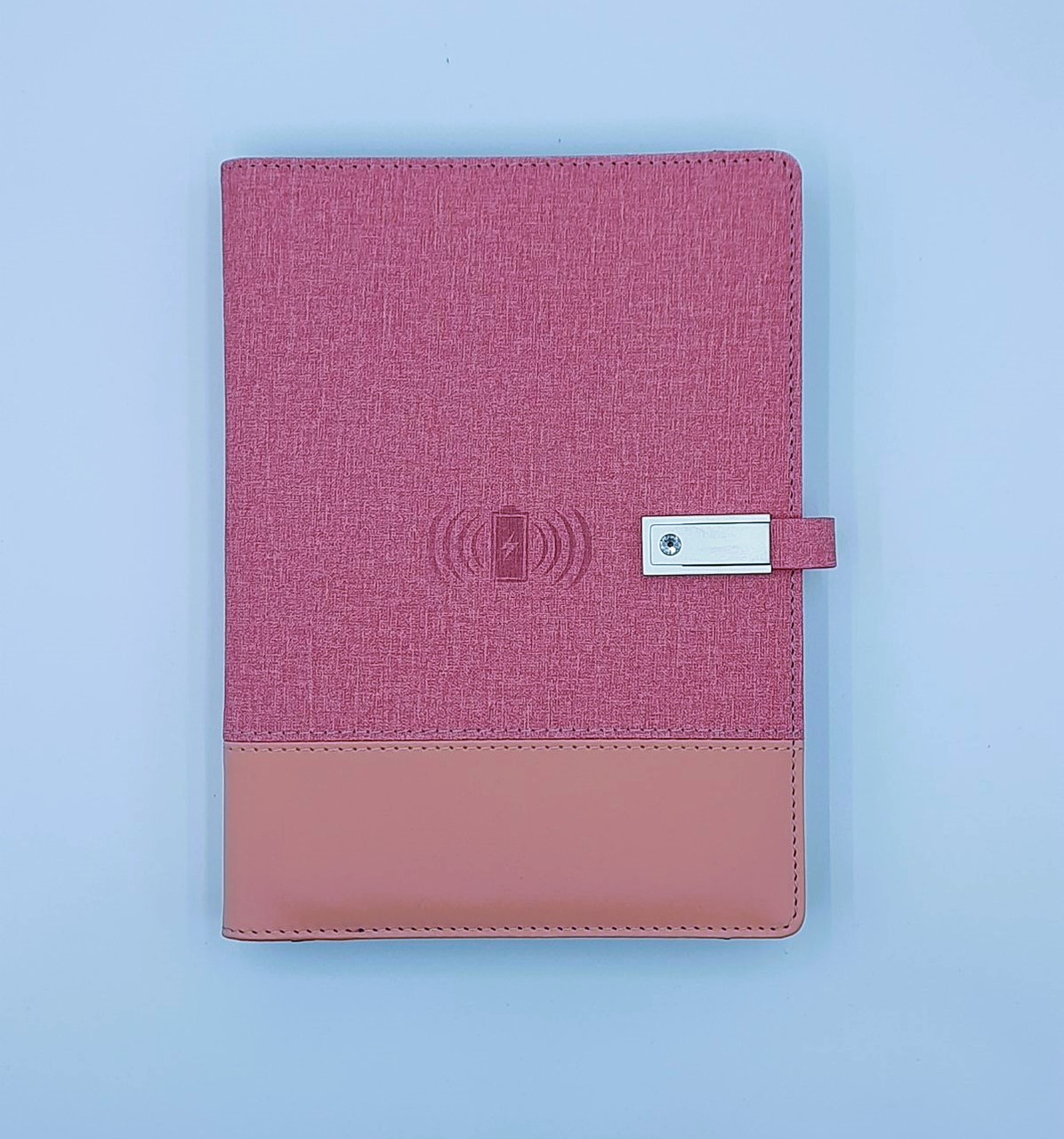 Блокнот з бездротовою зарядкою Universal щоденник з флешкою 16 Гб Powerbank Рожевий (тканина)