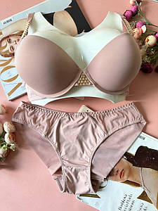 75/80/85/90В Пудровий комплект жіночої нижньої білизни на чашку В