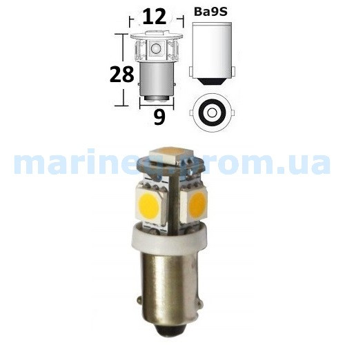 Лампа LED з цоколем BA9S, 12В / 0.9 Вт