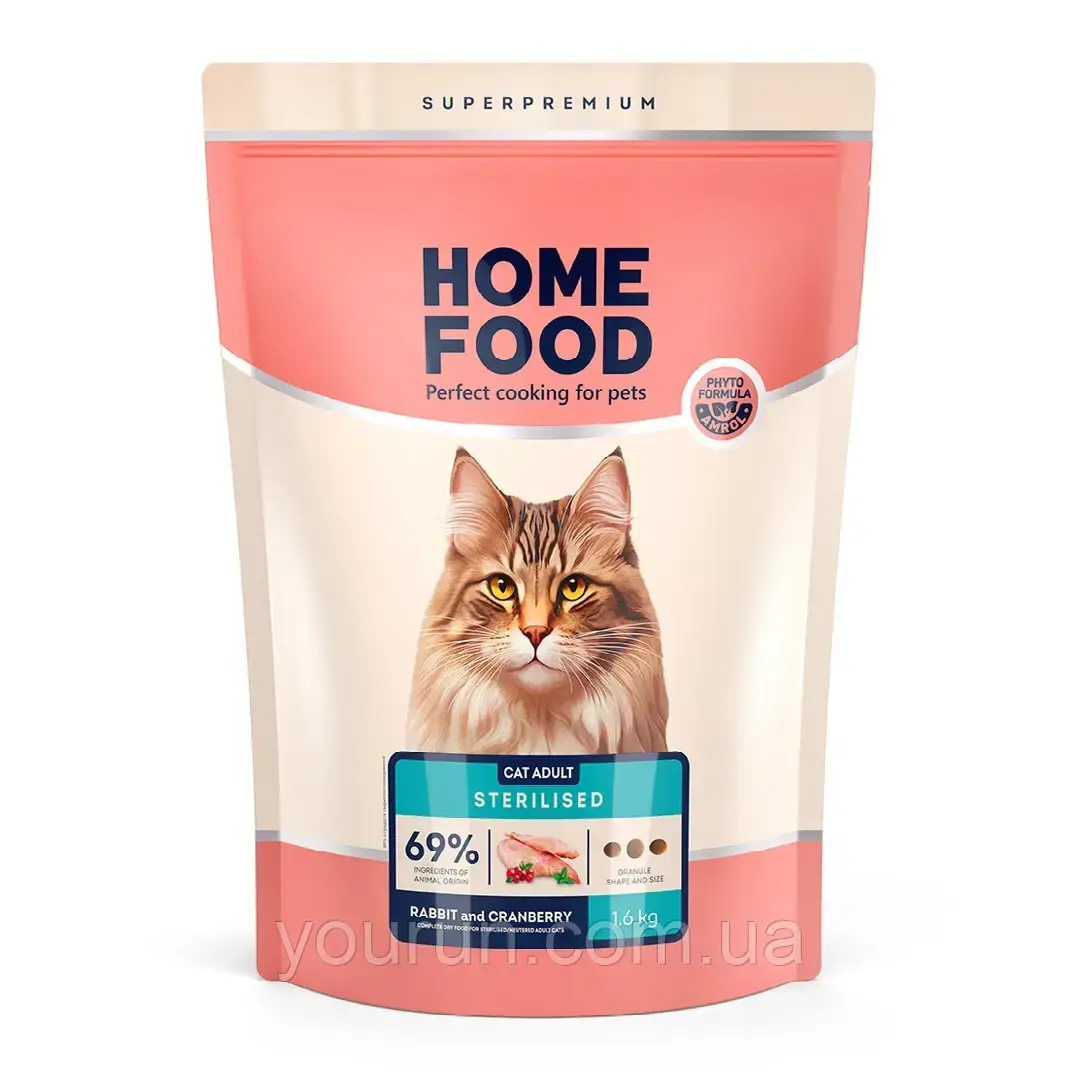 Home Food - сухий корм для дорослих кастрованих котів і стерилізованих кішок (з кроликом і журавлина) 1.6 кг