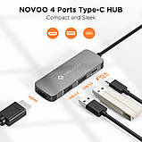 Концентратор адаптер хаб Hub NOVOO USB C, Type-C 4-в-1 з HDMI 4K, PD, USB 3.0, фото 3