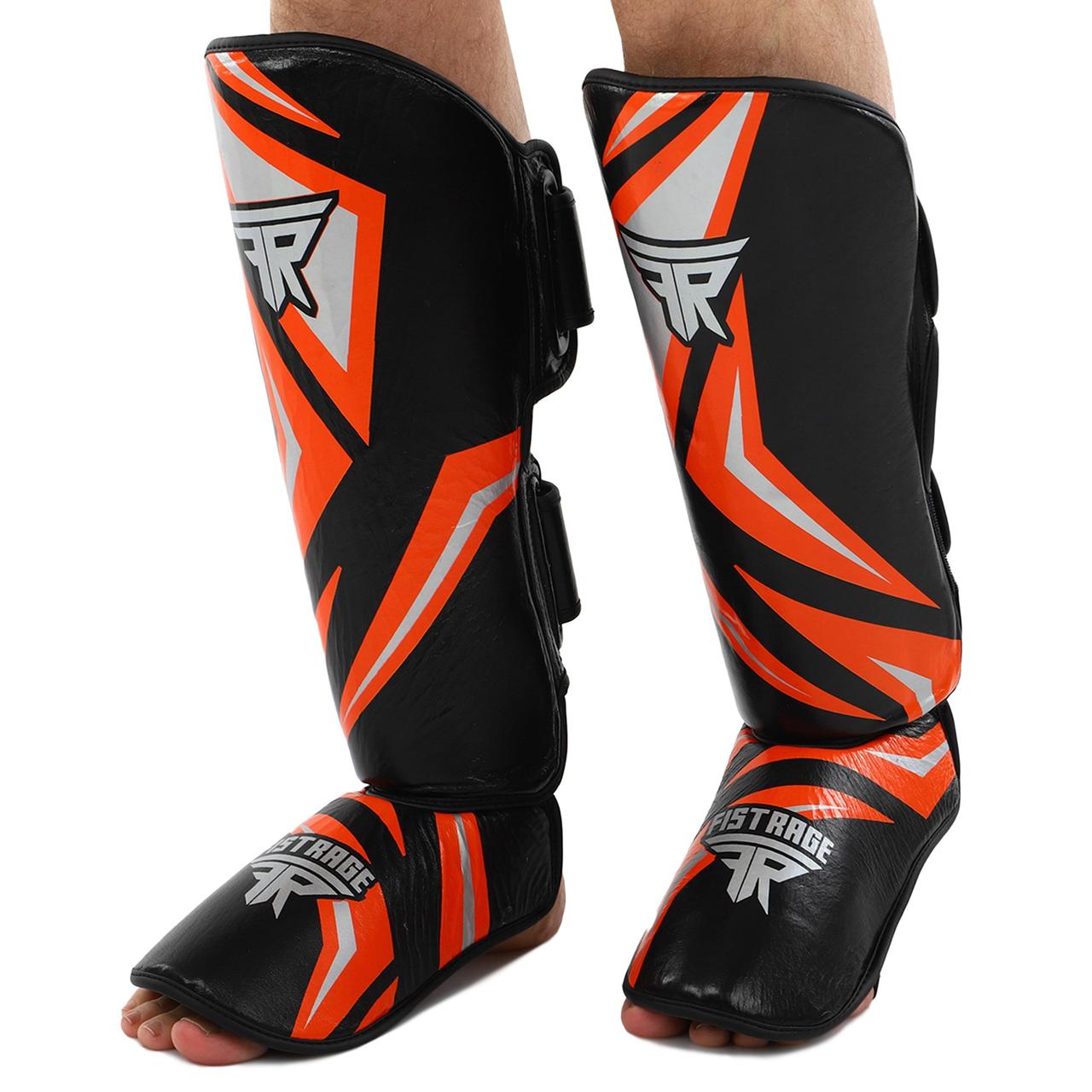 Захист гомілки та стопи шкіряний для єдиноборств Zelart Fistrage 4413 розмір M Black-Orange, фото 1