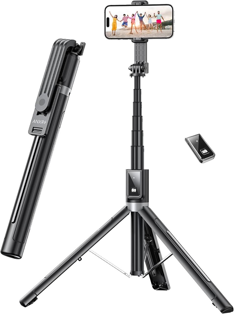 ANXRE 60-дюймовий штатив для телефону Selfie Stick з пультом дистанційного керування, портативний штатив для мобільного телефону