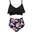 Модний роздільний купальник топ із воланом і плавки з високою талією з квітами, чорний, розмір S, M, L, фото 4
