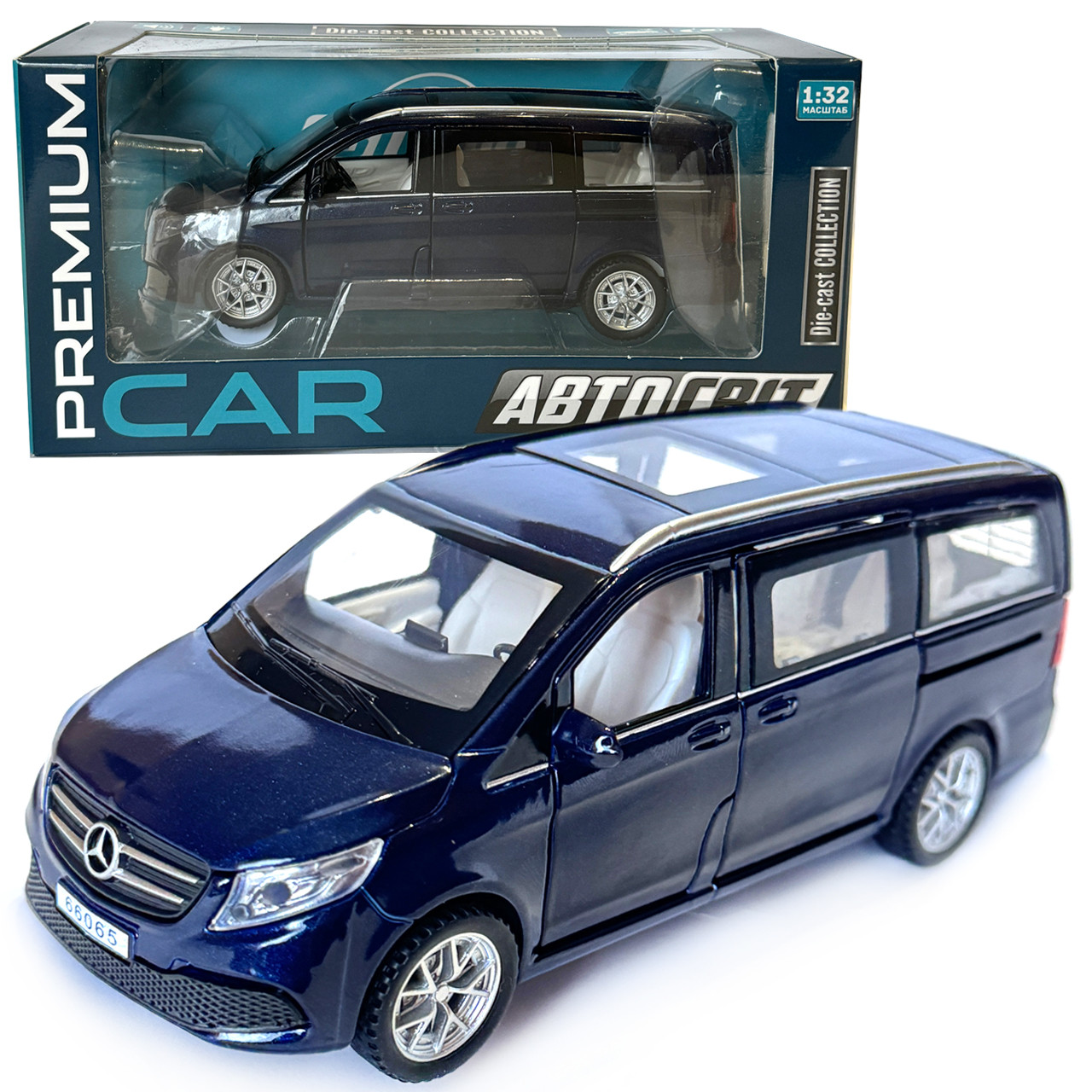 Машинка металева Mercedes Benz Vito V260 мерседес віто мікроавтобус синій 1:32 світло звук відкриваються двері баг капот резинові