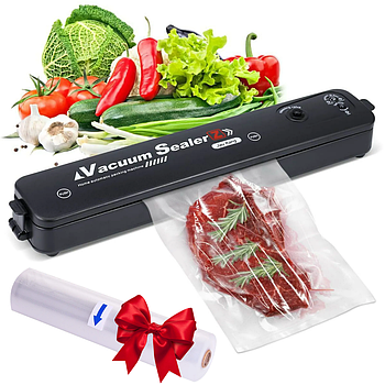 Вакууматор Vacuum Sealer, Чорний + Подарунок Пакети для вакууматора 5мх30см 1 рулон / Вакуумний пакувальник для їжі