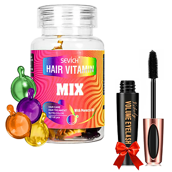 Капсули для волосся 30шт Sevich + Туш 4D Vibely Xpress Control / Капсули з оліями для блиску волосся