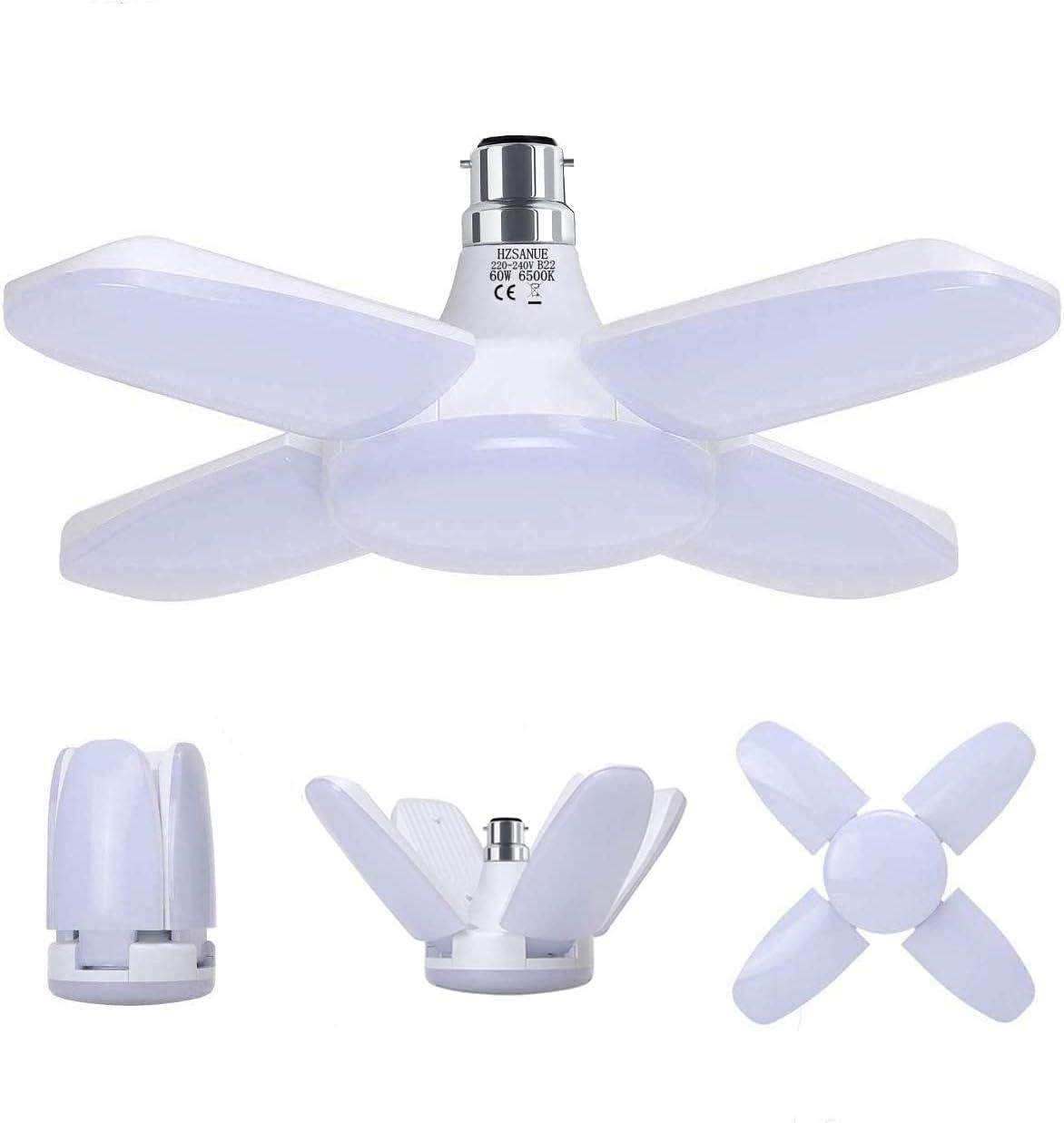 HZSANUE B22 Bayonet світлодіодний світильник для гаража, 60 Вт, 6500 К, денне світло, білий, 6800 лм, деформований світильник, фото 1