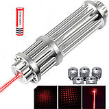 Потужна лазерна указка RESTEQ червона, дальність 10 км, акумулятор, зарядка, насадки, фото 3