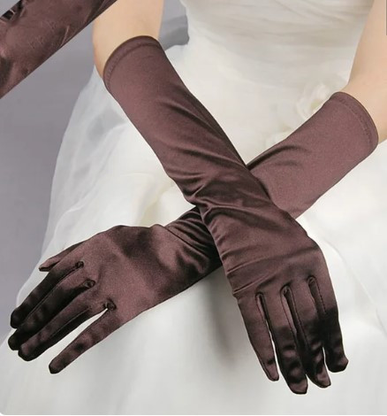 Рукавички атласні до ліктя темно-коричневі шоколадні (ATL-37-sh), фото 1